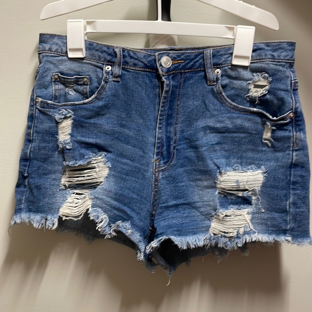 Distressed Hi Rise Jean Shorts